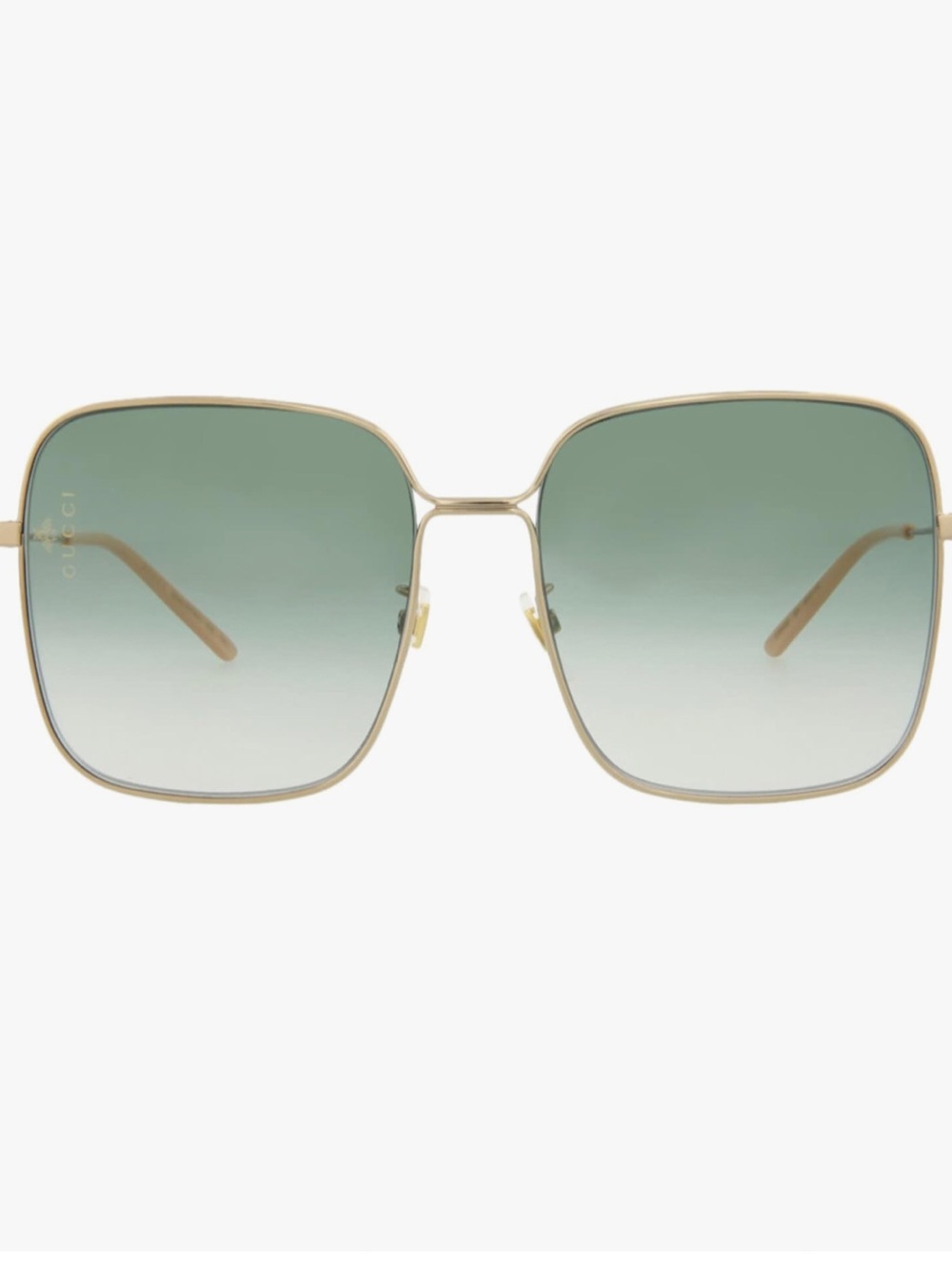 Gucci Gold-Frame Square Sunglasses with Green Gradient Lenses